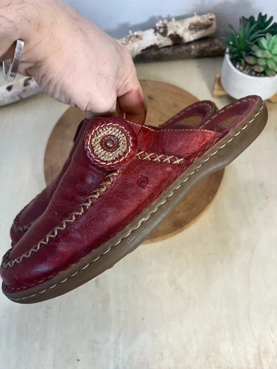 Børn Red Leather Whipstitch Mules Slip On Clogs Women’s Size 9 - Picture 12 of 14